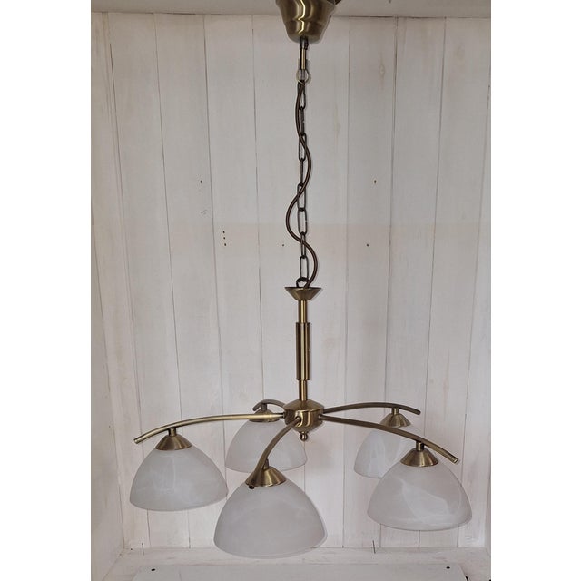 Vintage Pendant Lamp with White Marbled Glass Shades from Honsel, 2000s, in Very Good conditions. Designed from 2000 This...
