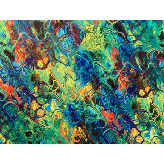 Artisan Made Green Abstract Satin Fabric Panel For Sale
