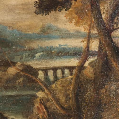 River Landscape with Figures, 1700s, Oil on Canvas For Sale - Image 6 of 12
