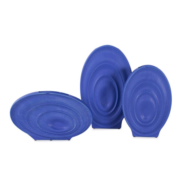 Radiant Blue Short Ceramic Vase For Sale In Chicago - Image 6 of 10