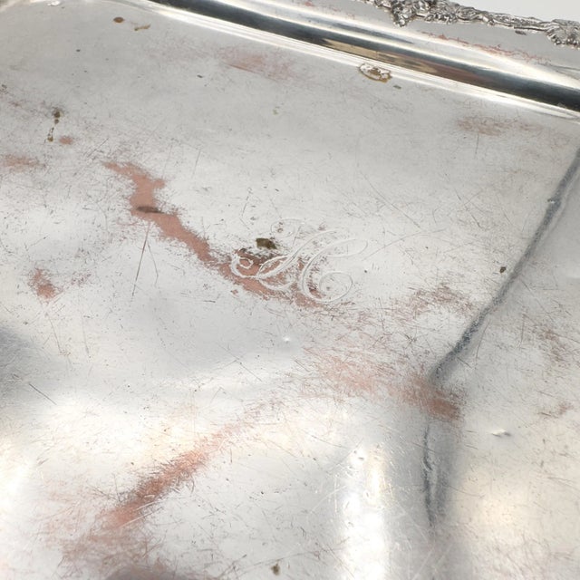 1910s Antique Sheffield England Silver Plate Tray Grape Vine Pierced Border Rectangular Footed Ornate For Sale - Image 5 of 12