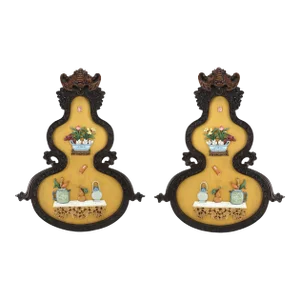 A Pair of Rosewood Double Gourd-Shaped Wall Screens Inlaid With Bogu Patterns