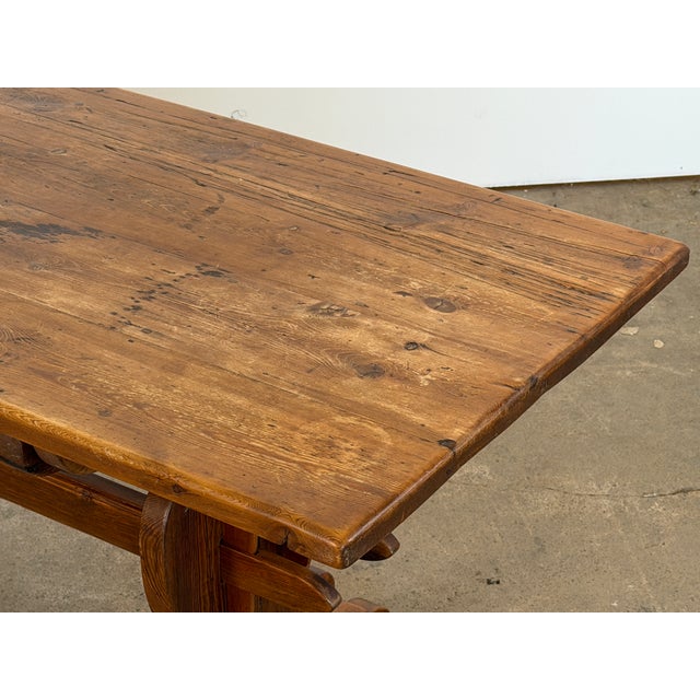 Mid 20th Century Mid-Century Scandinavian Modern Rustic Pine Trestle Dining Table, 1940s For Sale - Image 5 of 11