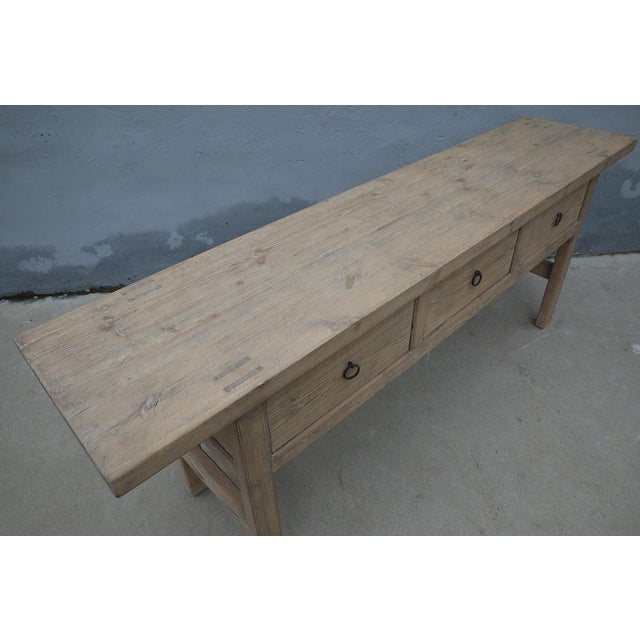 Farmhouse Vintage Chinese Bleached Pine Console Table For Sale - Image 3 of 5