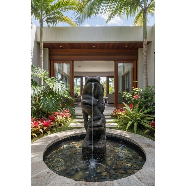 1990s Whimsical Hand-Carved Volcanic Stone "Frog Stack" Garden Fountain For Sale In West Palm - Image 6 of 6