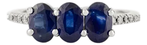 Prong Set Blue Sapphire Three Stone Diamond Promise Ring Size 7 in 14k Gold
