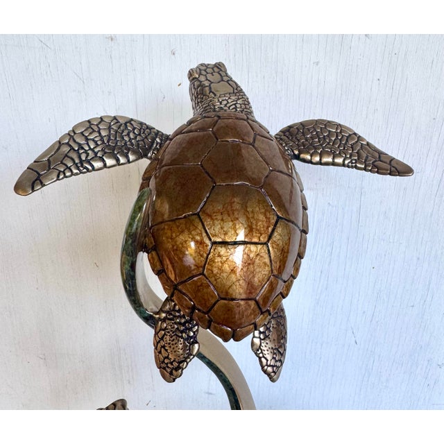 Late 20th Century Fine Bronze Sea Turtle Turtles Sculpture by Joseph Quillan Moonlight Carousel For Sale - Image 4 of 12