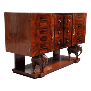 Art Deco Sicilian Wooden Sideboard with Hand-Carved Elephants For Sale