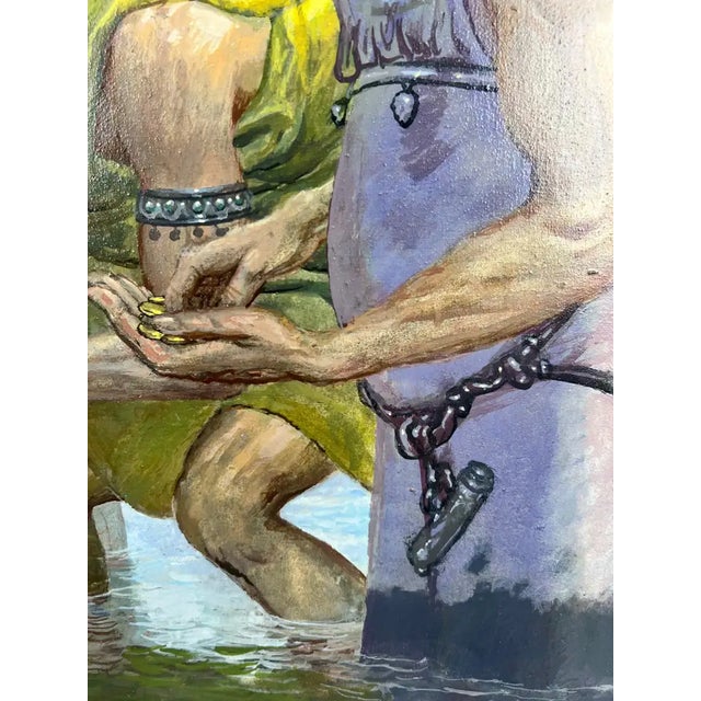 Paint Mythological or Allegorical Scene W Bathing Female Figure Oil on Canvas, Framed 1980's For Sale - Image 7 of 16