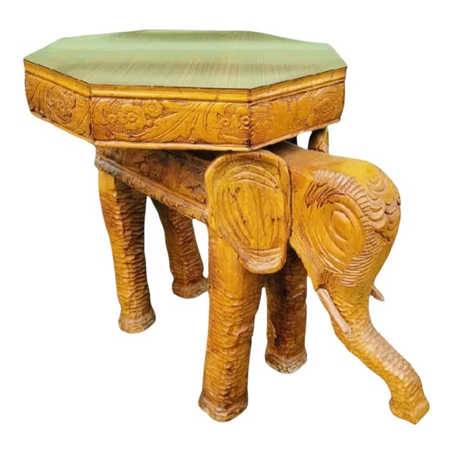 Custom Made Solid Wood Carved Elephant Stool Side Table For Sale