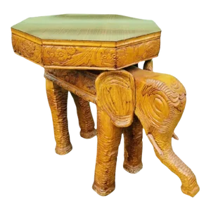 Custom Made Solid Wood Carved Elephant Stool Side Table