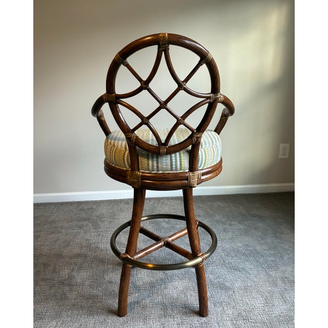 Late 20th Century Late 20th Century Set of 3 McGuire Modern Rattan Swivel Bar Stools For Sale - Image 5 of 8