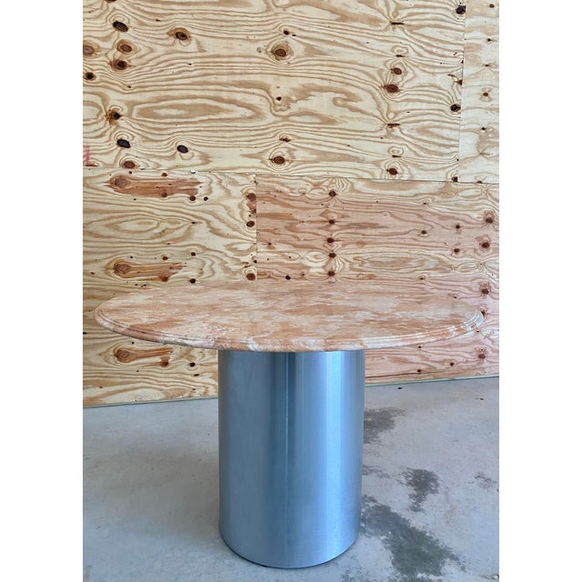 Postmodern Steel Pedestal + Marble Dining Table For Sale - Image 11 of 12