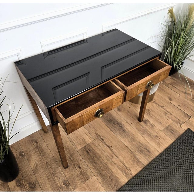 Mid-Century Italian Art Deco Walnut Burl Writing Desk with Glass Top by Paolo Buffa, 1940s For Sale - Image 9 of 10