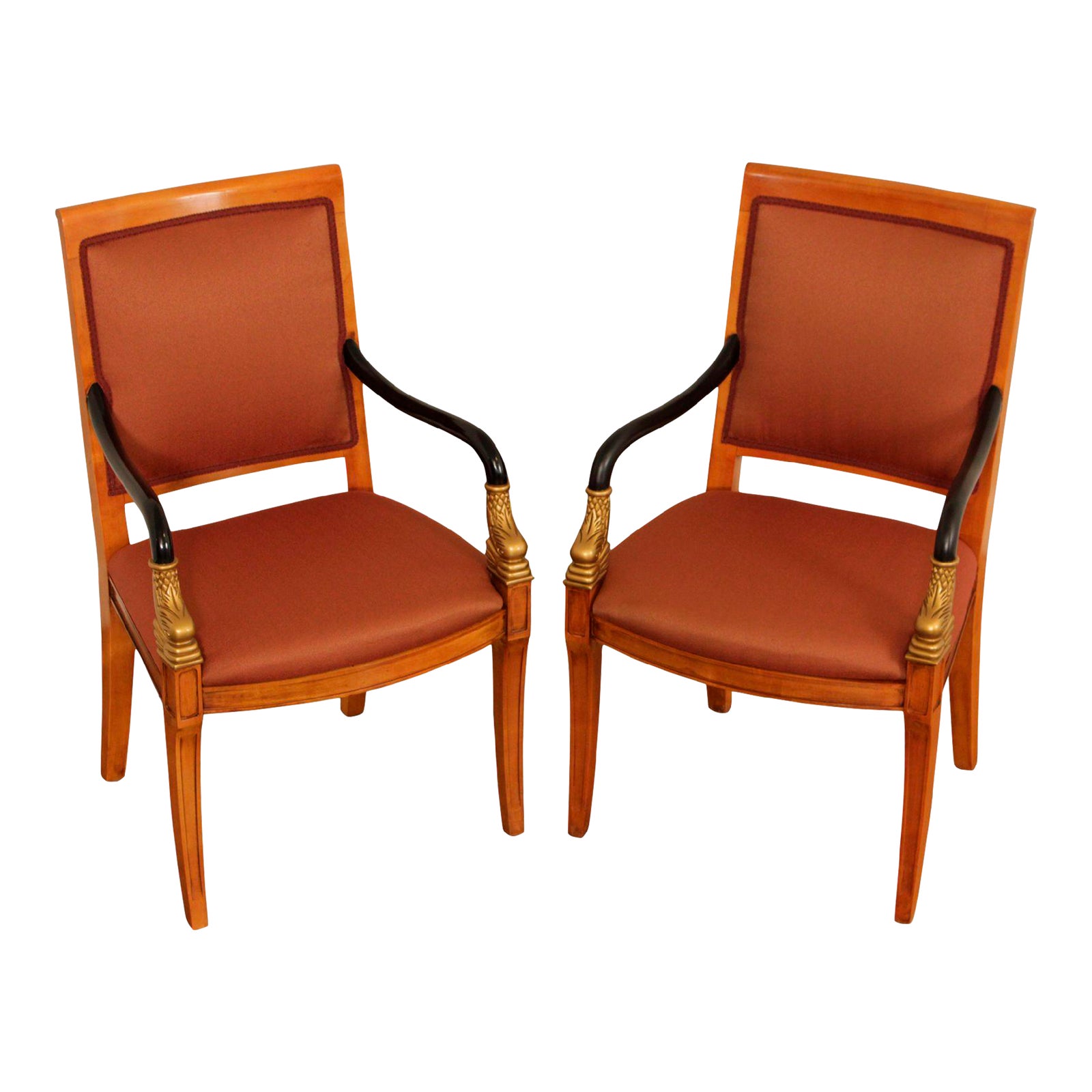 Century Furniture French Empire Style Dolphin Carved Armchairs A Pair