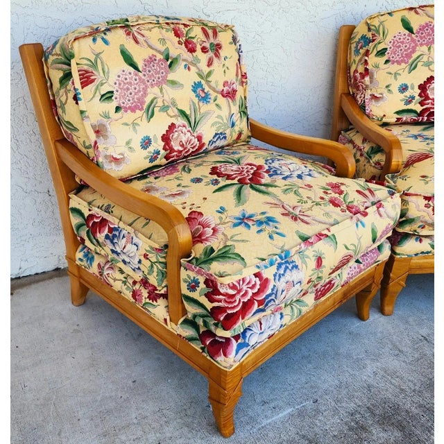 Light Yellow Antoinette Lounge Chairs Tropical Floral Pair For Sale - Image 8 of 18