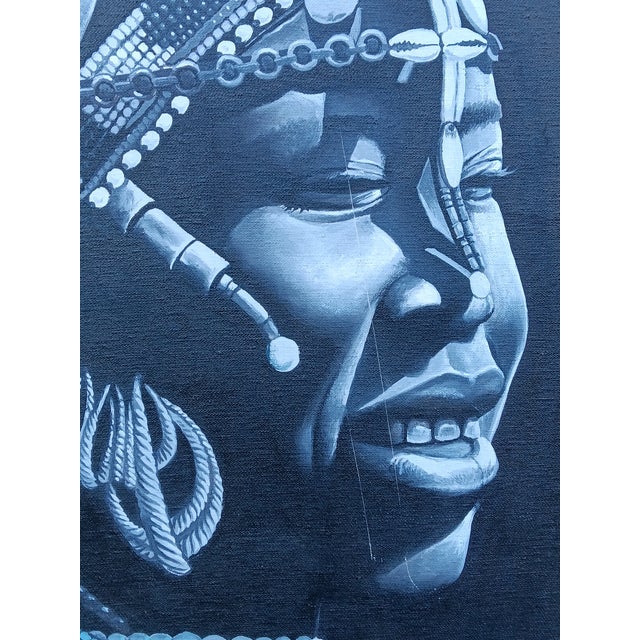 Vintage African Tribal Woman Portrait Painting Framed and Signed by Artist Artist: A. Balde Year: 1999 Entire Art Measures...