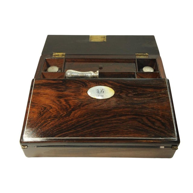 19th Century Rosewood Writing Slope with Inlay, Set of 5 For Sale - Image 9 of 13