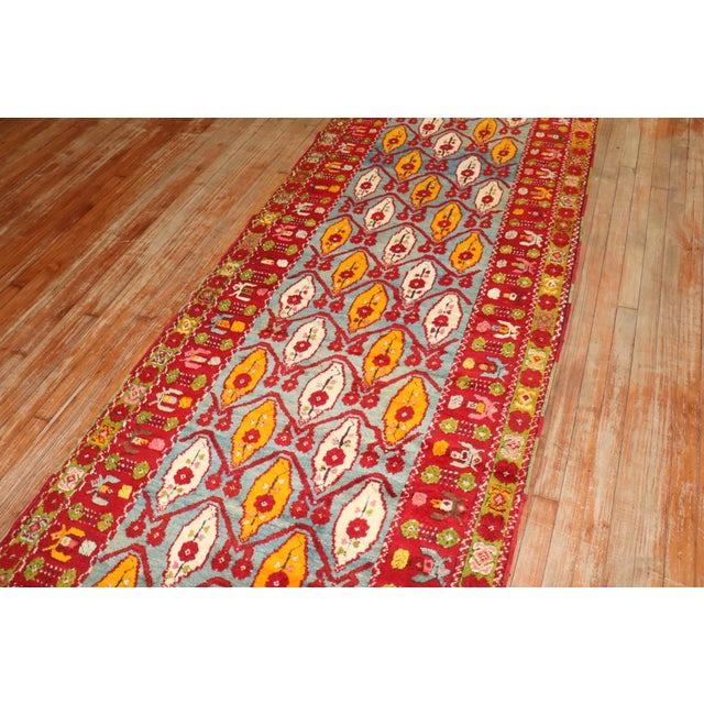 Antique Zabihi Collection Turkish Milas Exquisite Bright Runner - 3'7" x 13'6" For Sale - Image 10 of 10