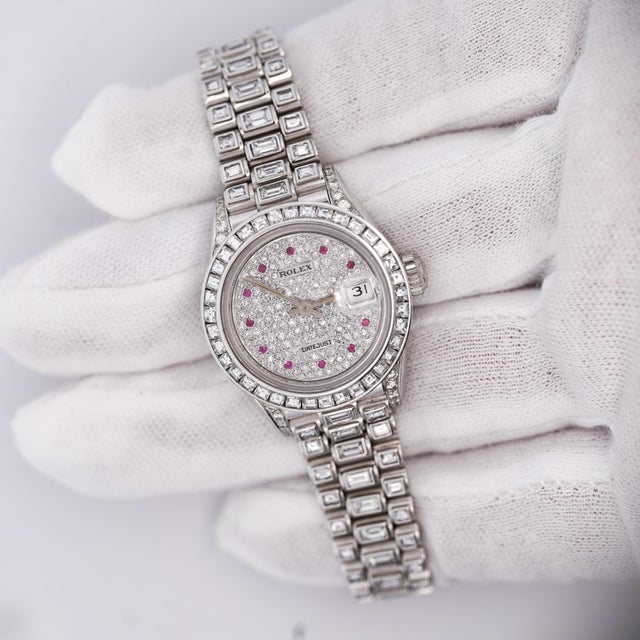 Silver Rolex Platinum DateJust Presidential 15 Carat Diamond 26mm Watch For Sale - Image 8 of 11