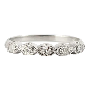 Vintage Platinum Five Single Cut Diamond Half Eternity Wedding Band Size 8.25