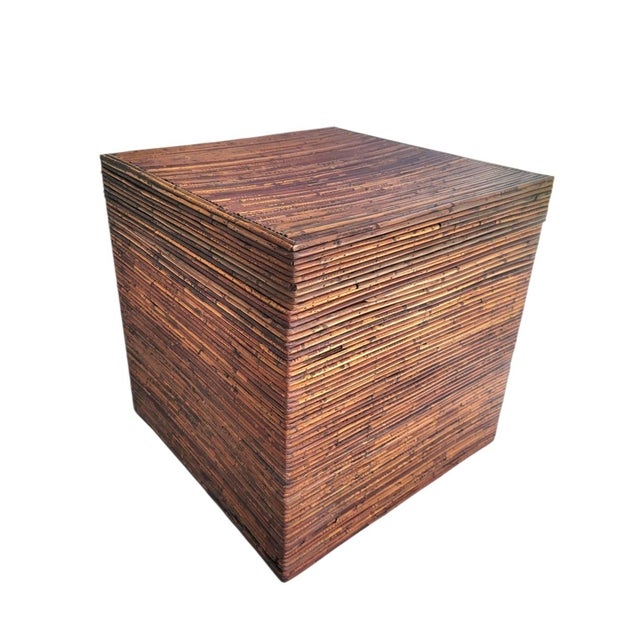 Mid-Century Modern Vintage Pencil Reed Gabriella Crespo Style British Colonial Storage Cube Side Table For Sale - Image 3 of 7