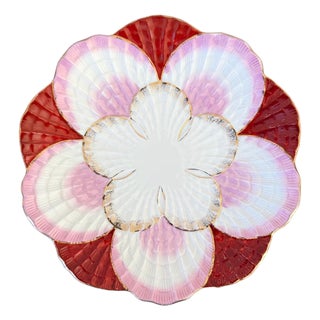 Antique Victorian Shell-Form Porcelain Cabinet Plate in Pink, Crimson & Gilded Details; Circa 1890 For Sale