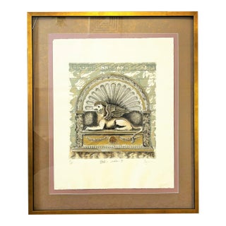 Mid Century Hand Colored, Signed and Numbered Architectural Lithograph on Watercolor Paper 'Gothic Senntinel' by Augustine For Sale