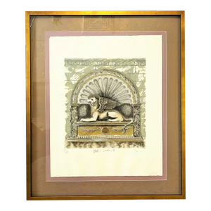 Mid Century Hand Colored, Signed and Numbered Architectural Lithograph on Watercolor Paper 'Gothic Senntinel' by Augustine
