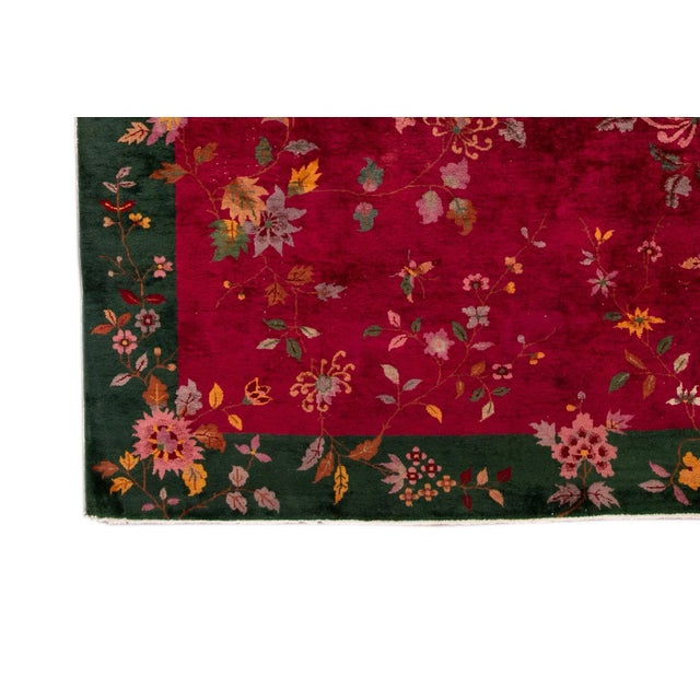 Antique Red Chinese Art Deco Wool Rug 8 Ft 8 in X 11 Ft 5 In. For Sale - Image 4 of 6