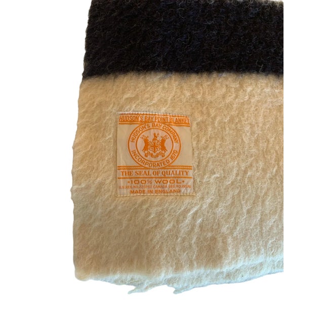 1950s Hudson Bay Four Point Wool Blanket Ivory Striped