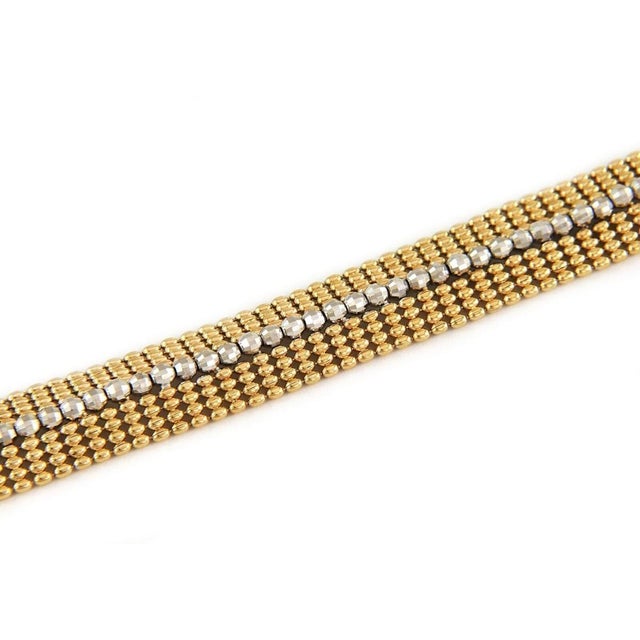Contemporary Mid 20th Century Wide Beaded Mesh 14k Two Tone Gold Bracelet For Sale - Image 3 of 5