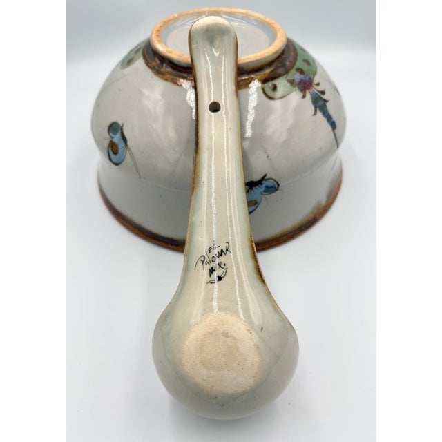 1950s Folk-Art Ken Edwards Palomar Tonala Pottery Hand Painted Punch Bowl W/Ladle For Sale - Image 16 of 17