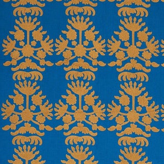 Schumacher Cybele Embroidery Fabric in Blue For Sale