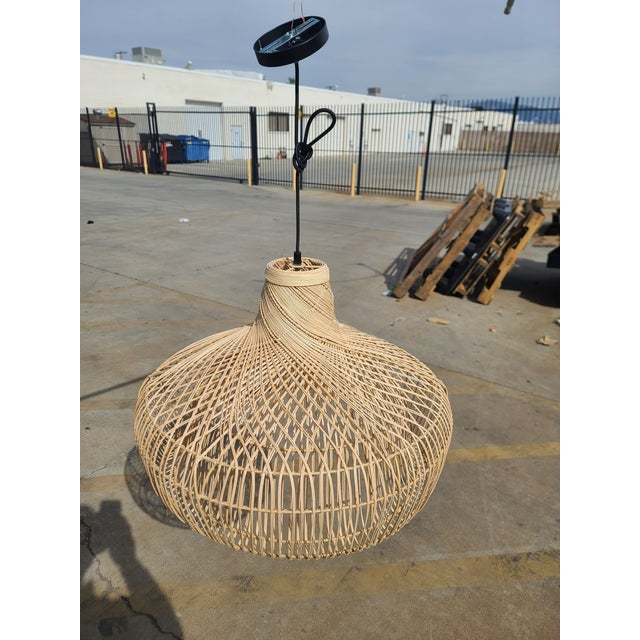 Woven Stick Reed Rattan Hanging Ceiling Lamp Pendant in Style of Franco ...
