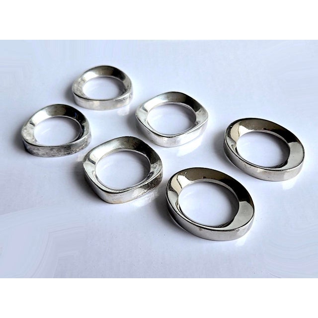 Vintage Silverplate Modernist Napkin Rings, Set of 6 For Sale - Image 13 of 16