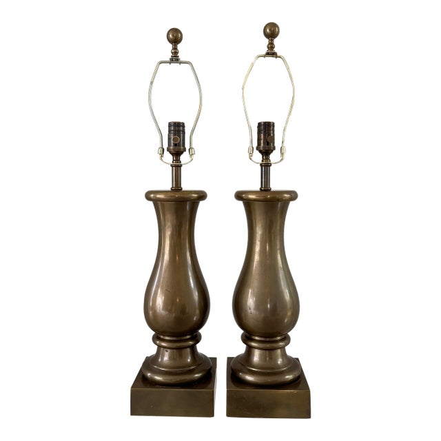 Visual Comfort Transitional Bronze Table Lamps - A Pair For Sale