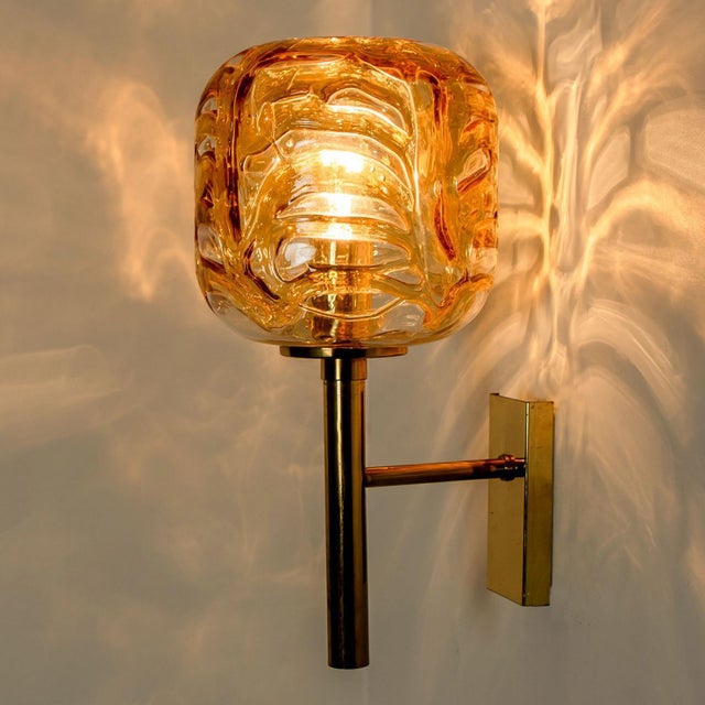 Murano Yellow Glass and Brass Wall Lights attributed to Doria Leuchten, 1960s, Set of 2 For Sale - Image 12 of 13