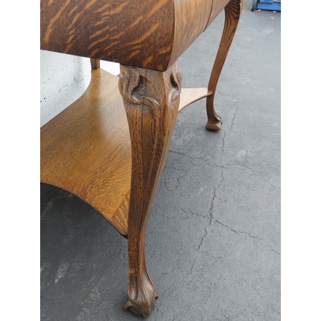 Early 1900s Ball and Claw Feet Tiger Oak Writing Office Desk Library Table 6410 For Sale - Image 10 of 17