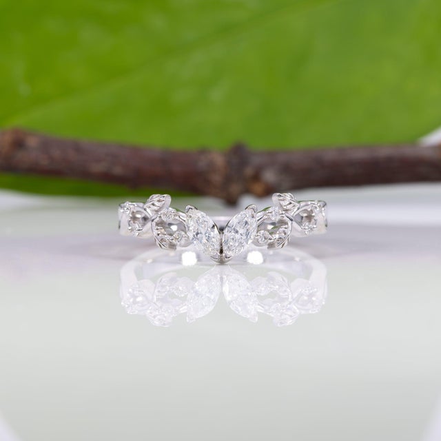 Metal Diamond Band With Earth-Mined Diamonds in Solid 14k Gold, Marquise Cut For Sale - Image 7 of 11