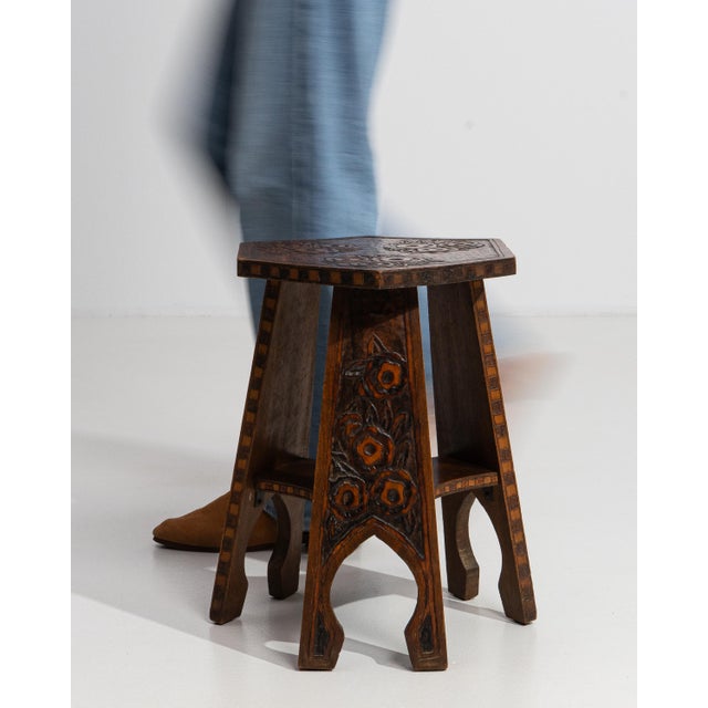 Brown Mid 20th Century Oriental Arts & Crafts Carved Stool For Sale - Image 8 of 11