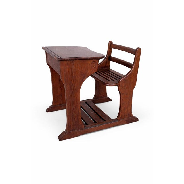 Rustic Antique Pine School Desk with Attached Bench For Sale - Image 3 of 10