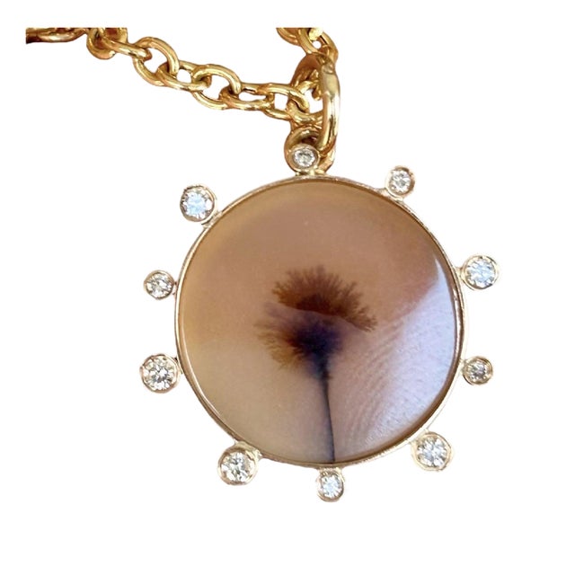 Dendritic Pendant With Diamonds & 14k Gold For Sale