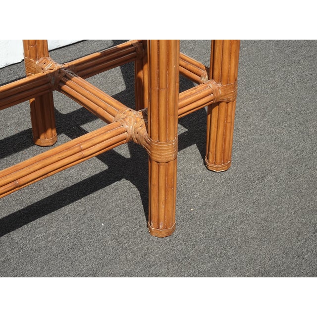 Brown Vintage Mid Century Modern McGuire Bamboo Dining Room Table W Glass Top For Sale - Image 8 of 12