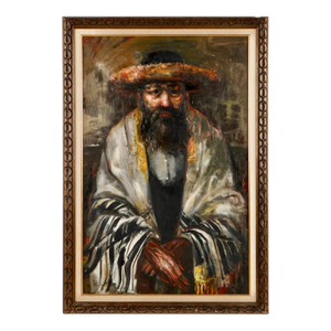 Jonah KinigsteinLarge Judaica Oil Painting Rabbi Rediscovered NY Artist Simchat Torah, c. 1950s