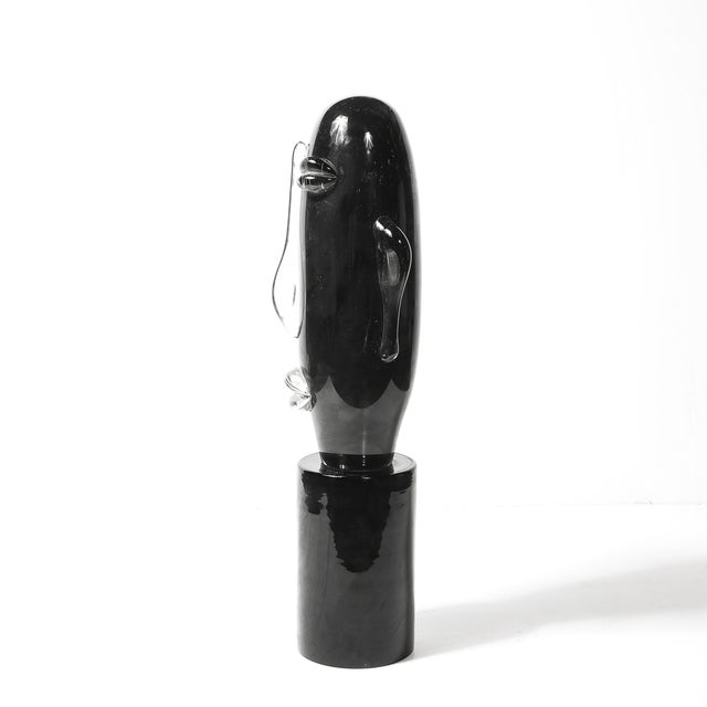 Black Mid-Century Hand-Blown Murano Black Glass Head Sculpture Signed Sergio Rossi For Sale - Image 8 of 13