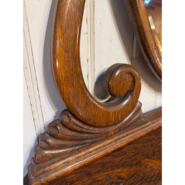 Vintage Tiger Oak Victorian Dresser With Beveled Mirror & Clawfeet. For Sale In Philadelphia - Image 6 of 12