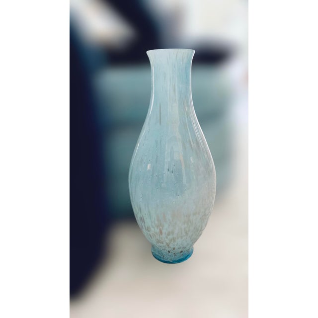 Vintage 1970s–1980s Murano-Style Handblown Art Glass Vase, 21" Tall Blue With Gold Silver Flecks For Sale - Image 12 of 18