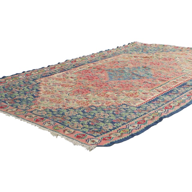 78212 vintage Persian Bijar Kilim rug with Cottage Style 03'11 x 06'04. Effortless beauty and simplicity, this hand-woven...