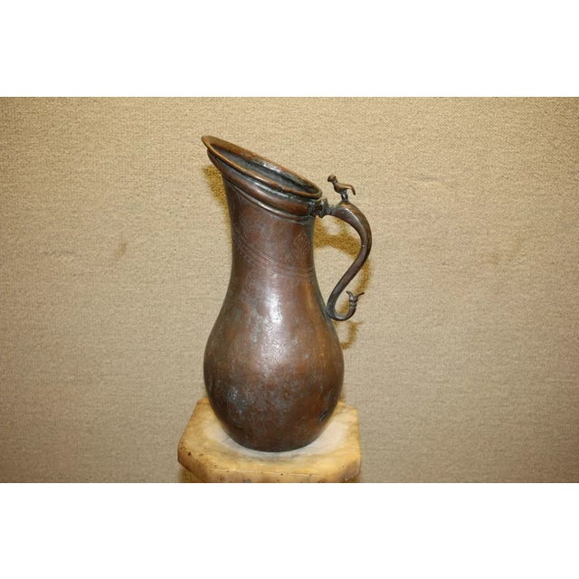 Hand Formed Middle Eastern Copper Pitcher With Etched Designs,19th Century For Sale - Image 11 of 12